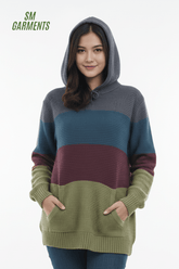 RED WOMENS COLORFULL SWEATER WITH HOOD - Smgarment's